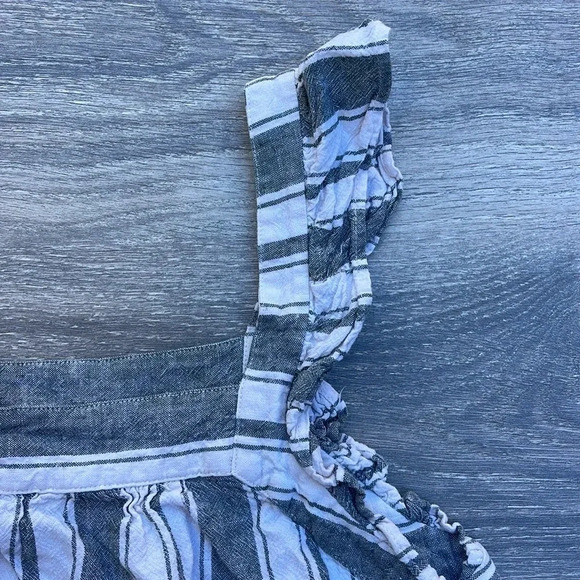 Loft Striped Ruffle Shoulder Linen Blend Shell Tank - Picture 3 of 8